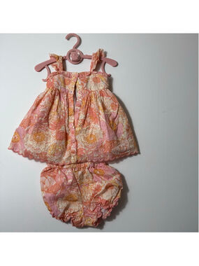 Baby Haute Hippie Matching Set 6-9 Months Pink Orange Floral